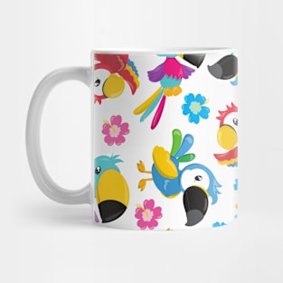 Colorful Parrots, Tropical Parrots, Birds, Flowers Mug